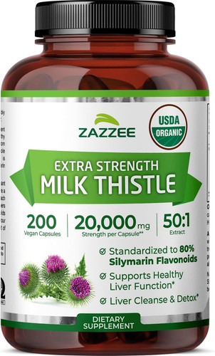 Zazzee USDA Organic Milk Thistle 50:1 Extract, 80% 200 Count (Pack of 1)
