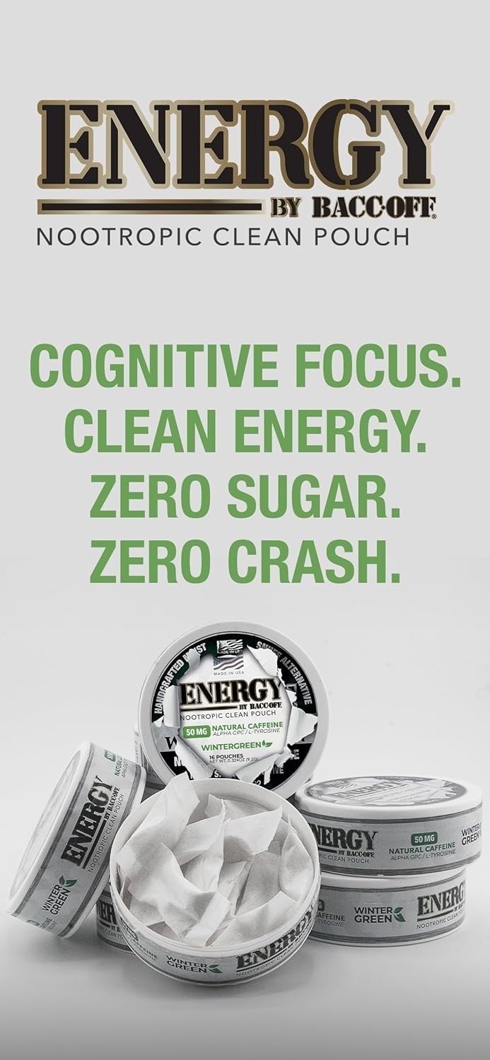 Wintergreen Nootropic Energy Pouches – 50mg Caffeine | 16 Sugar-Free Packs