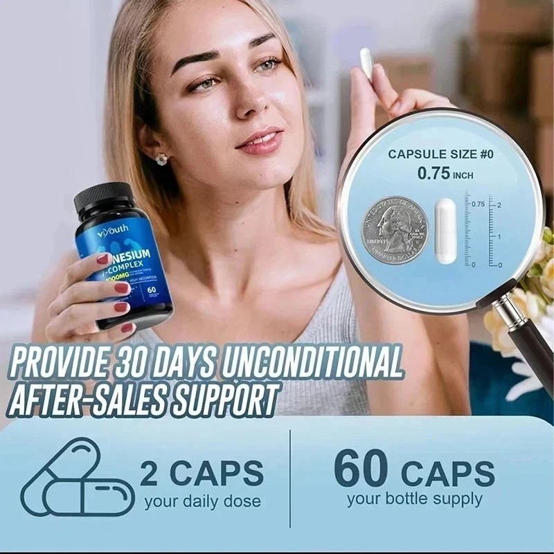 1-3PCS Viyouth Magnesium 7 Complex Capsules 60 Count Sleep Support Bone Health-+