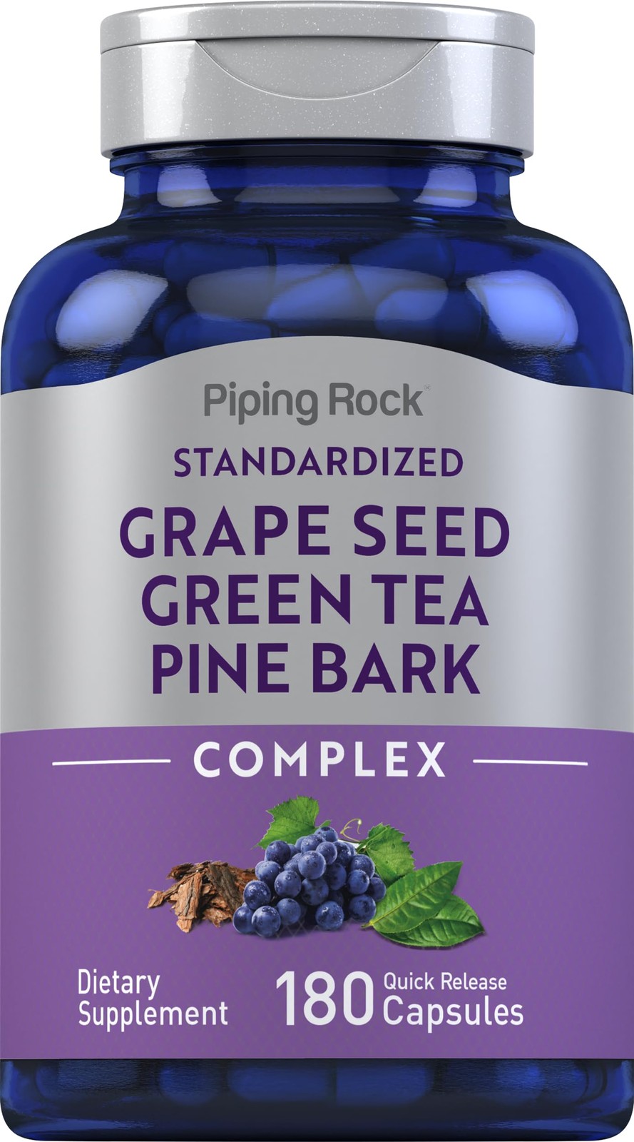Piping Rock Grape Seed, Green Tea & Pine Bark Complex | 180 Count (Pack of 1)