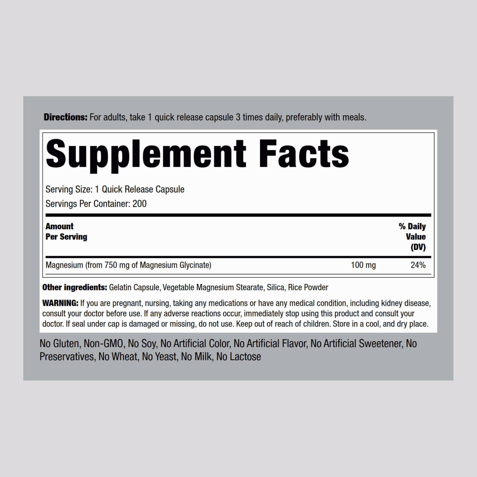 Magnesium Glycinate Capsules | 750mg | 200 Count | by Piping Rock