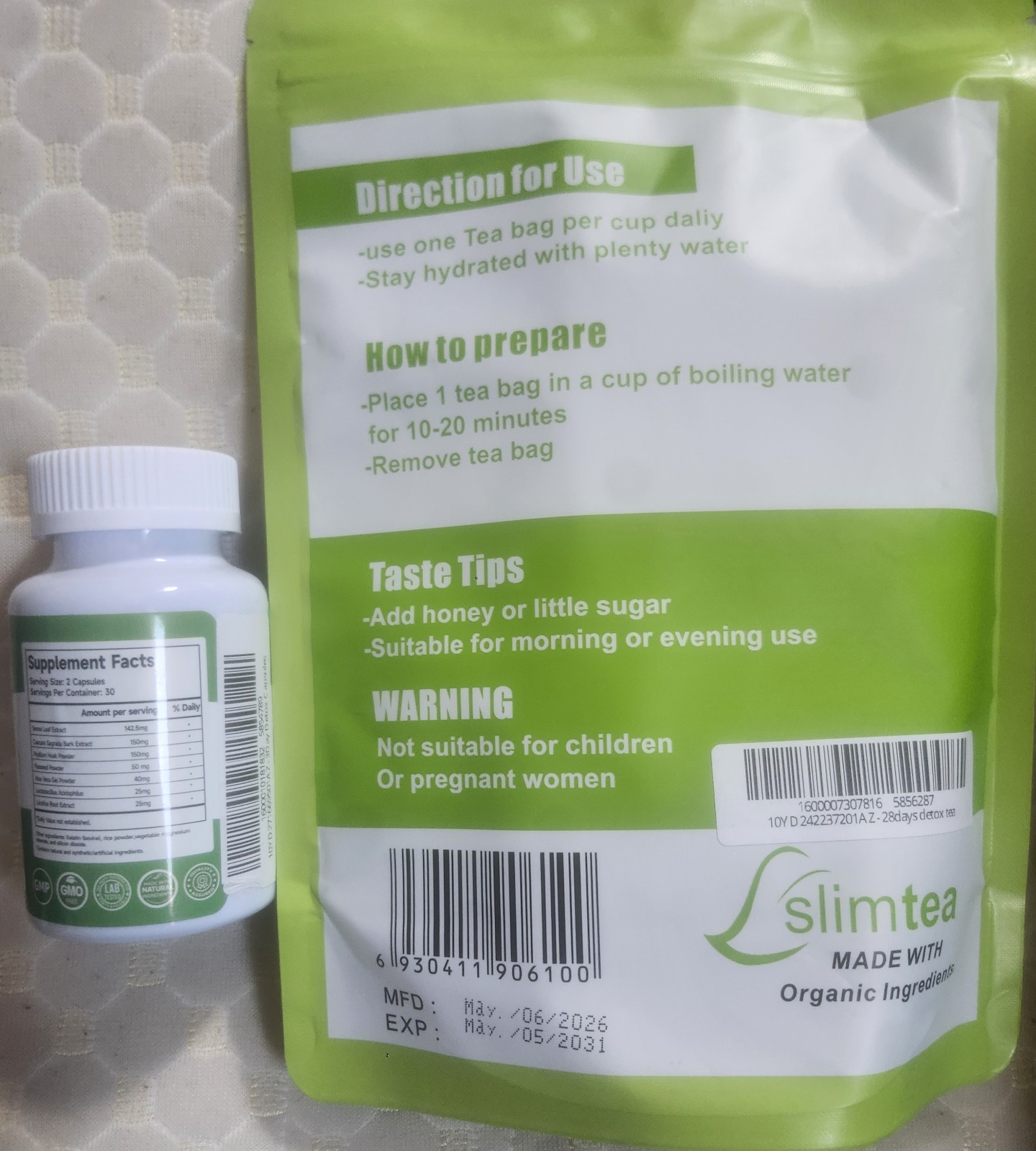 Slimtea 28 Day Organic Detox Tea + WellnessWays 3 Day Slimming Capsules Bundle.