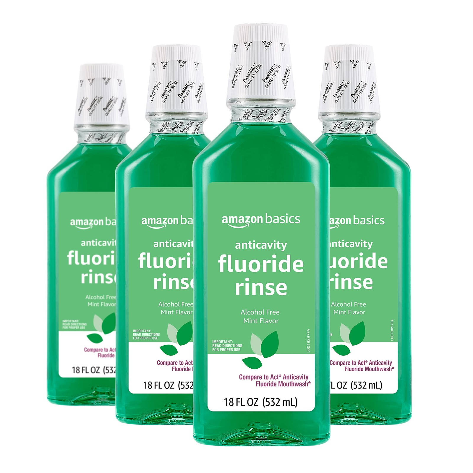 Amazon Basics Anticavity Fluoride Rinse, Alcohol-Free, 18 Ounce (Pack of 4)