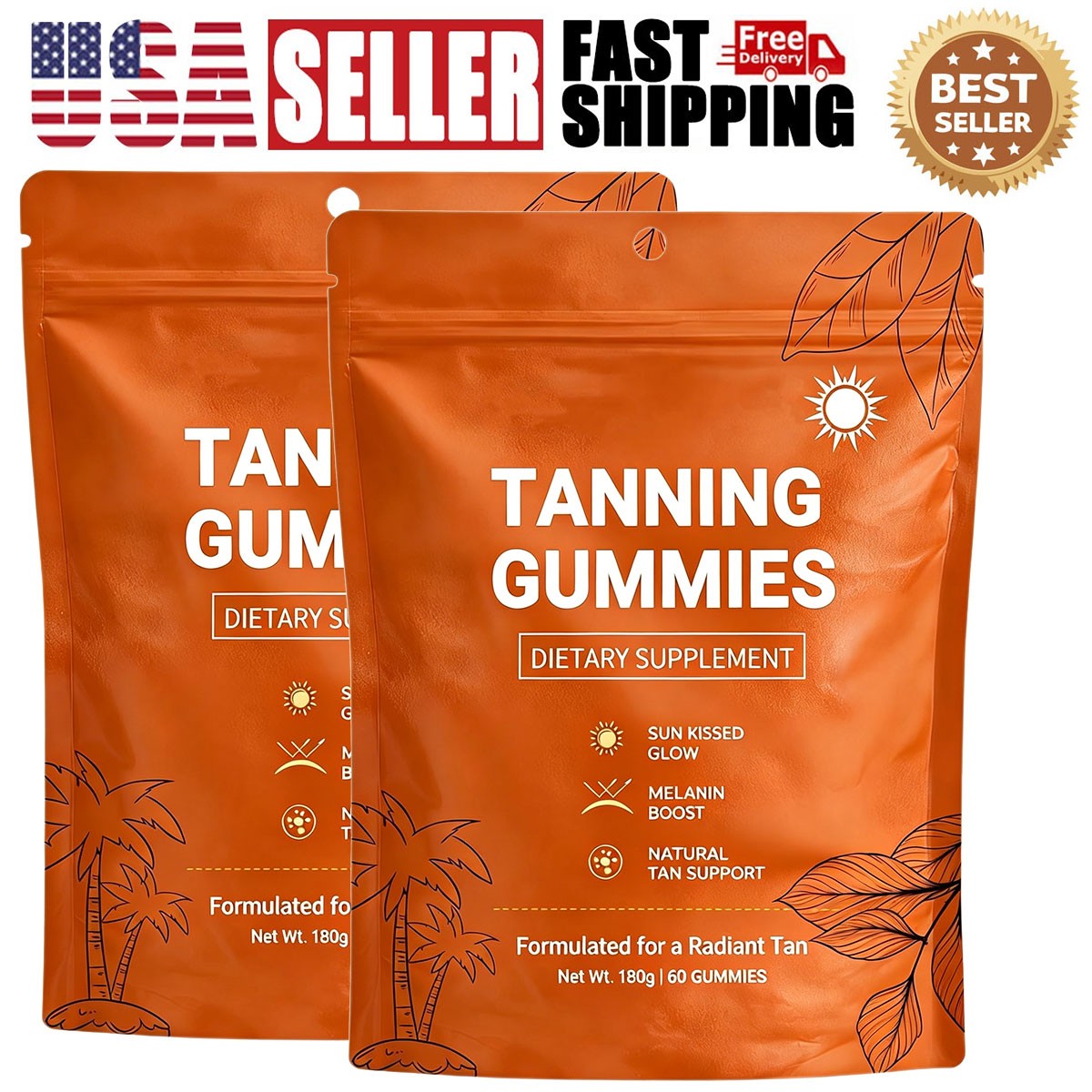 2PACK Tanning Gummies For Women, with Vitamin C & E, Astaxanthin, Beta Carotene