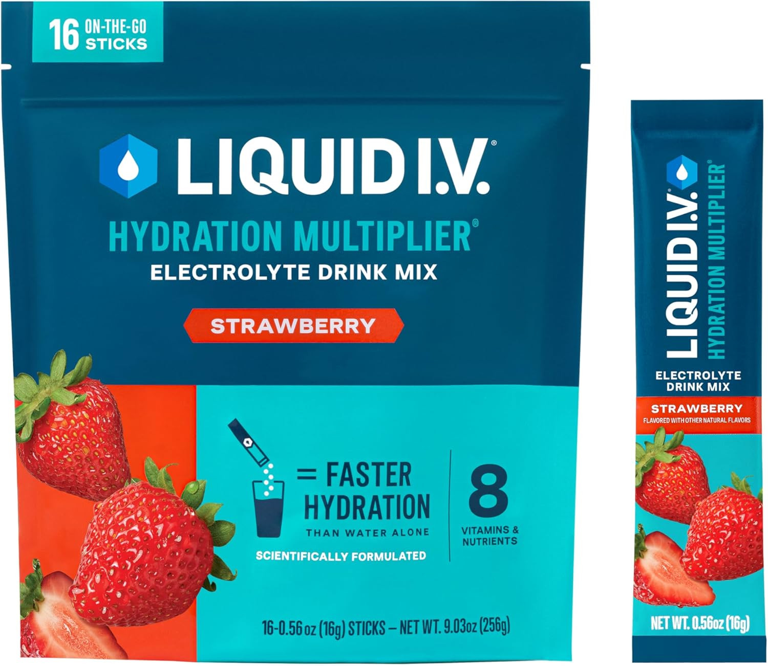 Liquid I.V. Hydration Multiplier Strawberry – Electrolyte Drink Mix 16 Servings
