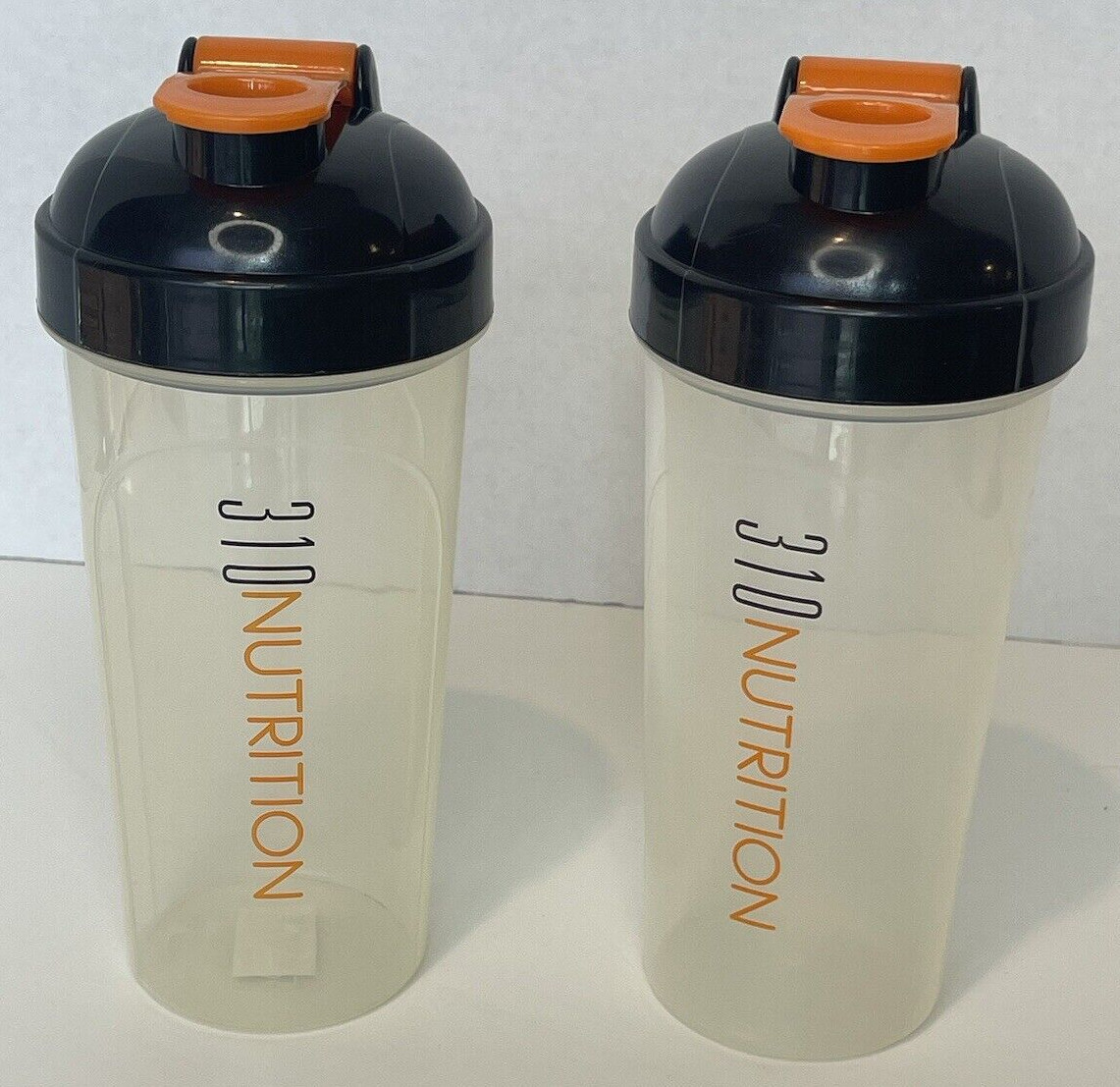 310 Nutrition Shaker Blender Cup Lot of 2 25oz ea Clear Orange Black