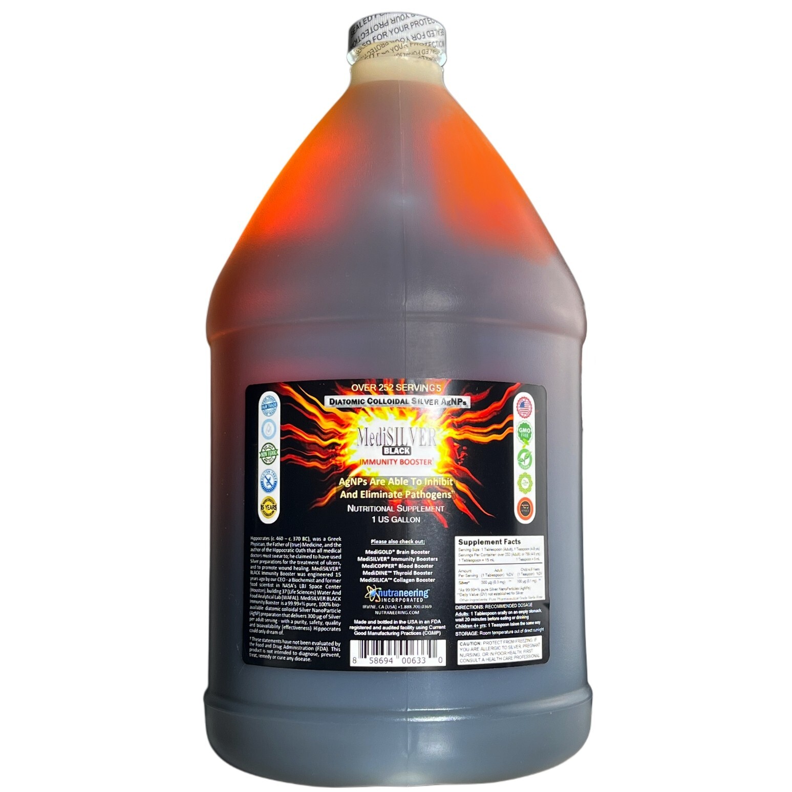 MediSILVER® BLACK Immunity Booster Diatomic True Colloidal Silver AgNP: 1 Gallon