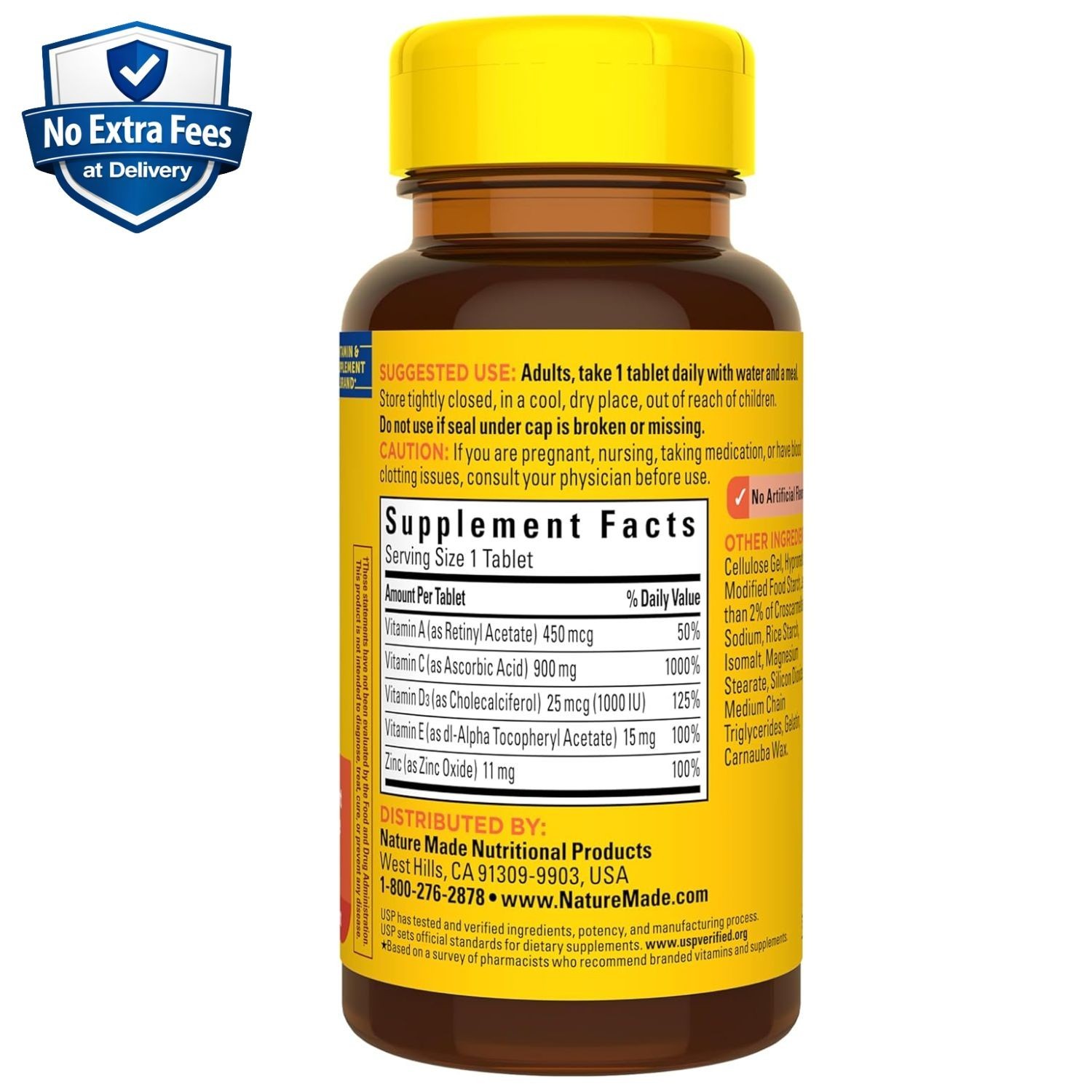 Ácido Ascórbico Vitamina C 900mg + A, E, D3 1000 UI y Óxido de Zinc, 60 Tabletas