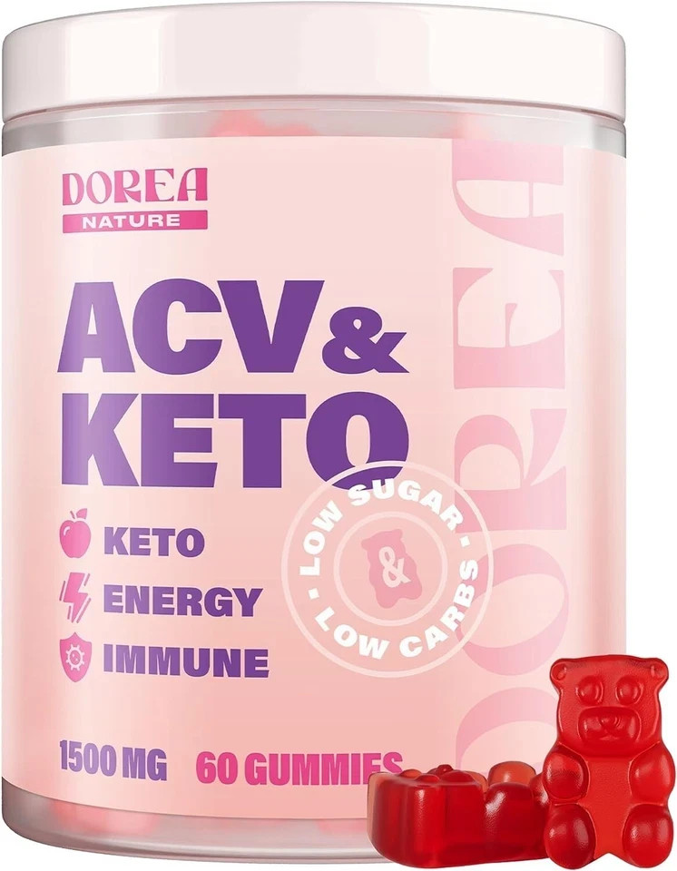 Keto ACV Gummies 1500 mg Vegan Natural Detox Weight Loss Support Low Sugar LOT 2
