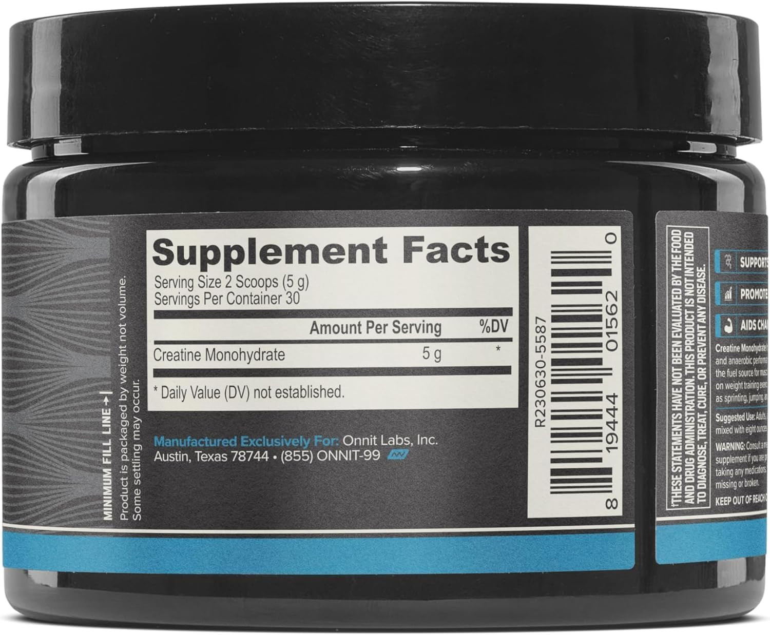ONNIT Creatine Monohydrate Powder, Strength & Power Support, 30 Servings, 5.29oz