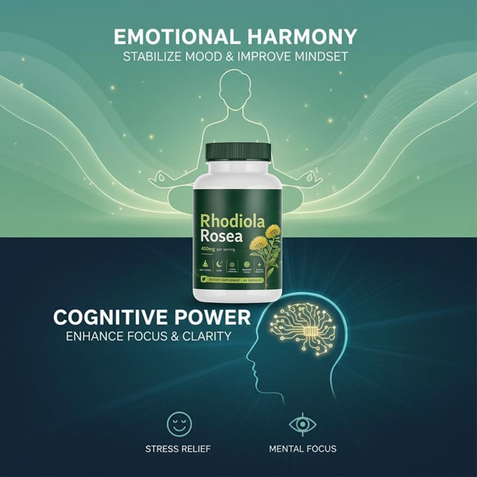Rhodiola Rosea 400mg Per Serving Organic Natural Adaptogen Supplement