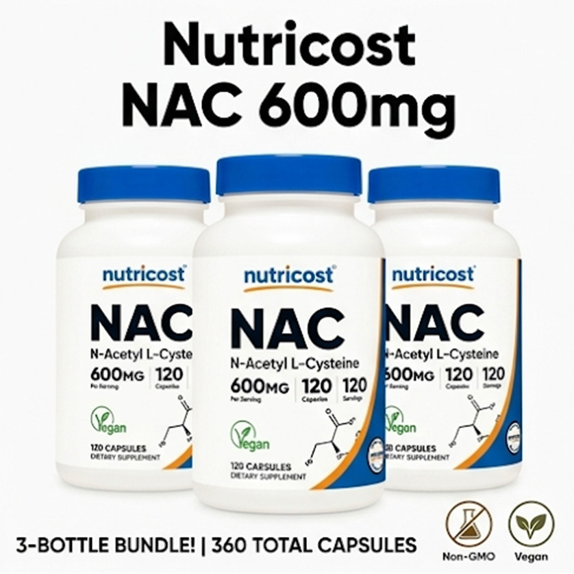 3 Pack Nutricost NAC 600mg N-Acetyl L-Cysteine 120 Vegan Capsules Antioxidant