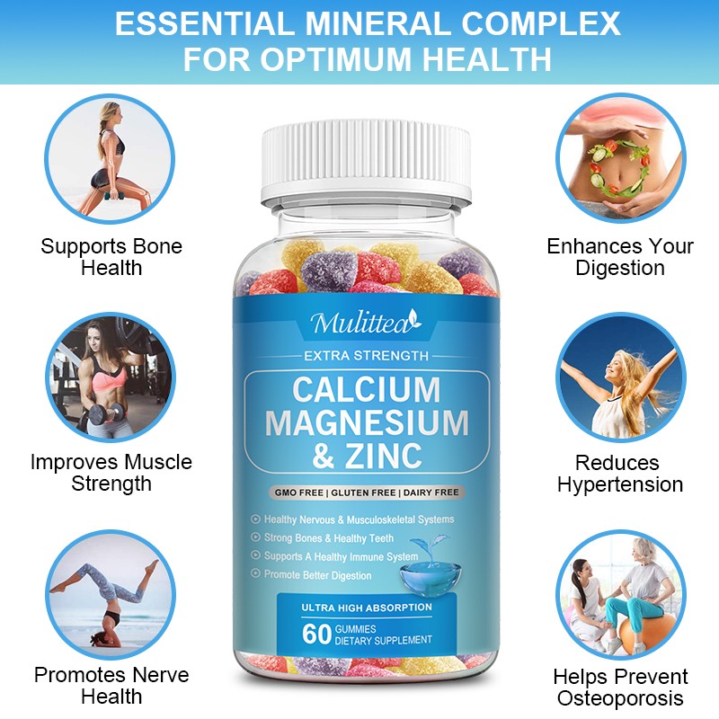 60pcs Calcium Magnesium Zinc Gummies For Bone Health Muscle Improvement