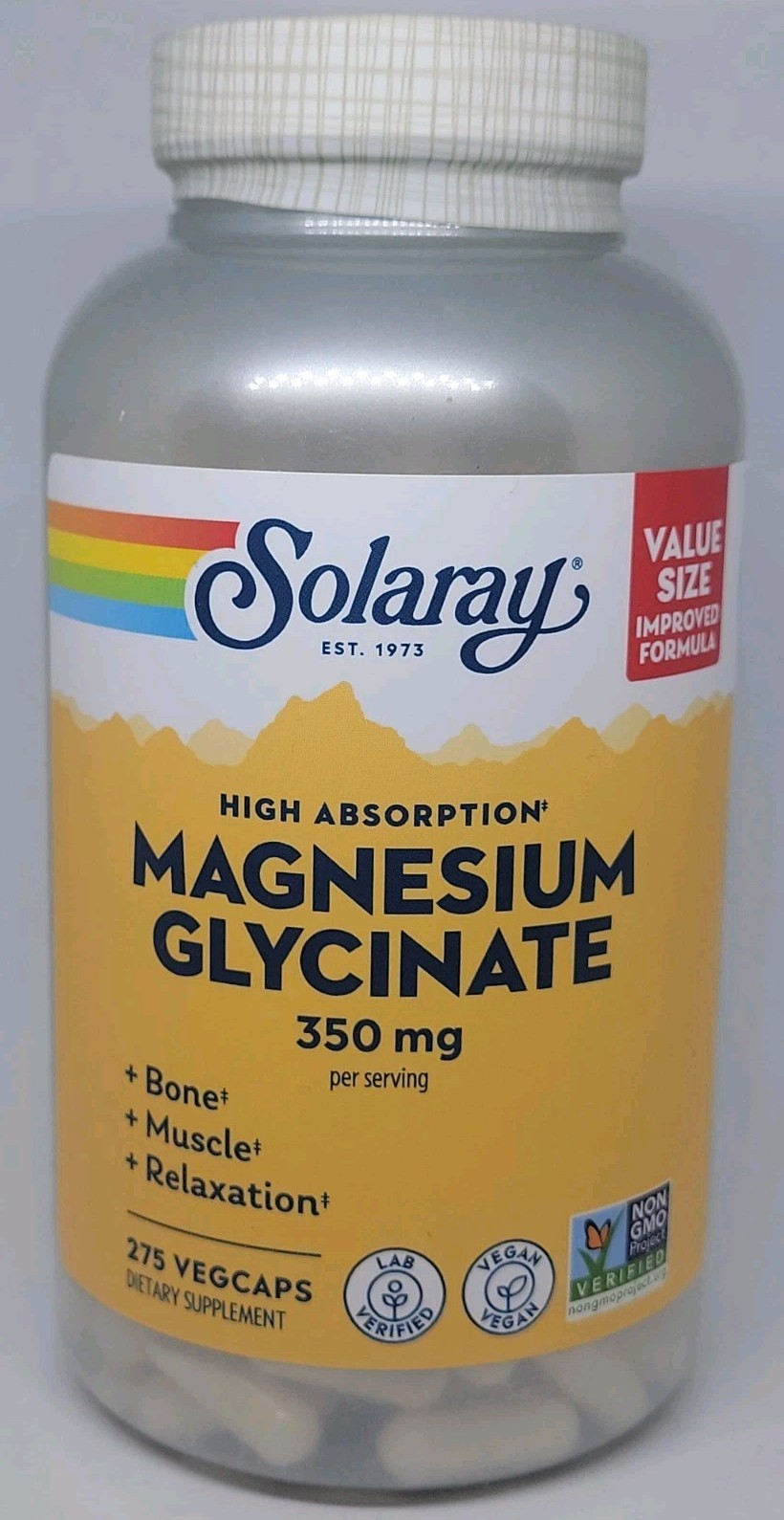 Solaray Magnesium Glycinate, 275 count, 350mg VALUE SIZE best by 06/2029 New