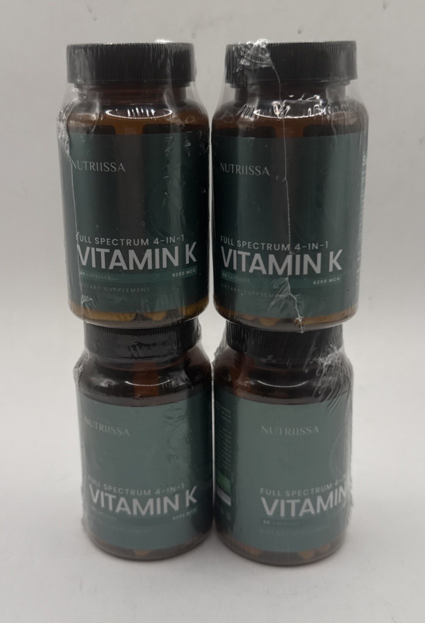 4 X Nutriissa Vitamin K 4-in-1 6200mcg K1 K2 MK4 MK7 MK9 60 Caps EXP 1/2028