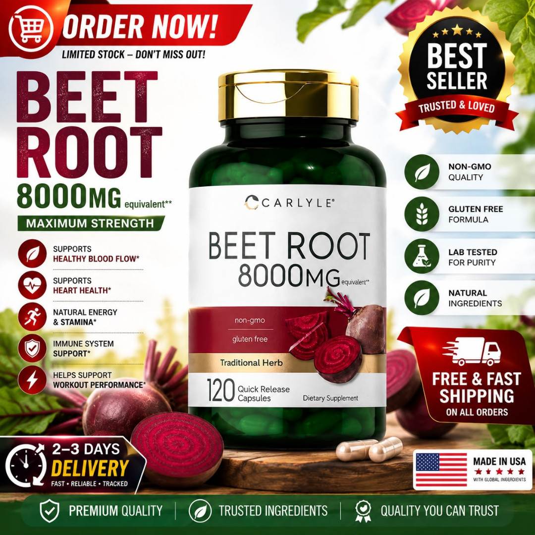 USDA Organic Extra Strength Beet Root 20:1 Extract 8000 mg Strength 120 Capsules