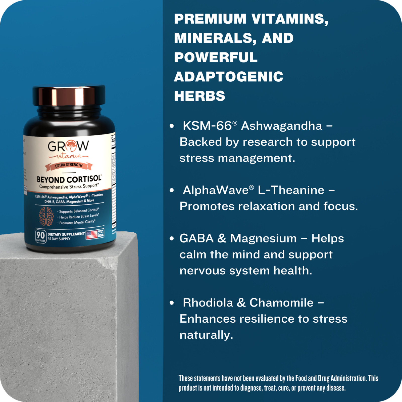 Grow Vitamin Beyond Cortisol – Comprehensive stress support supplement, 90 caps