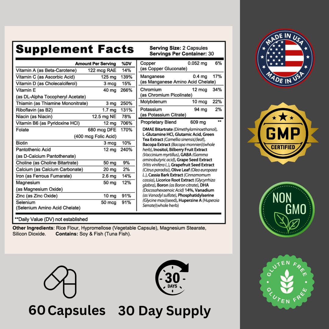 Brain Vex Memory Focus Supplement Cognitive Support Formula w/Bacopa (5 Bottles)