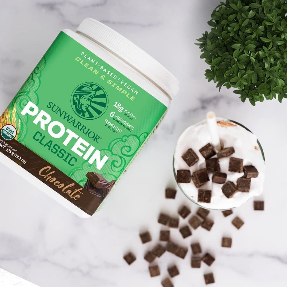 SUNWARRIOR Organic Classic Chocolate Protein, Plant-Based Protein Powder, 375g