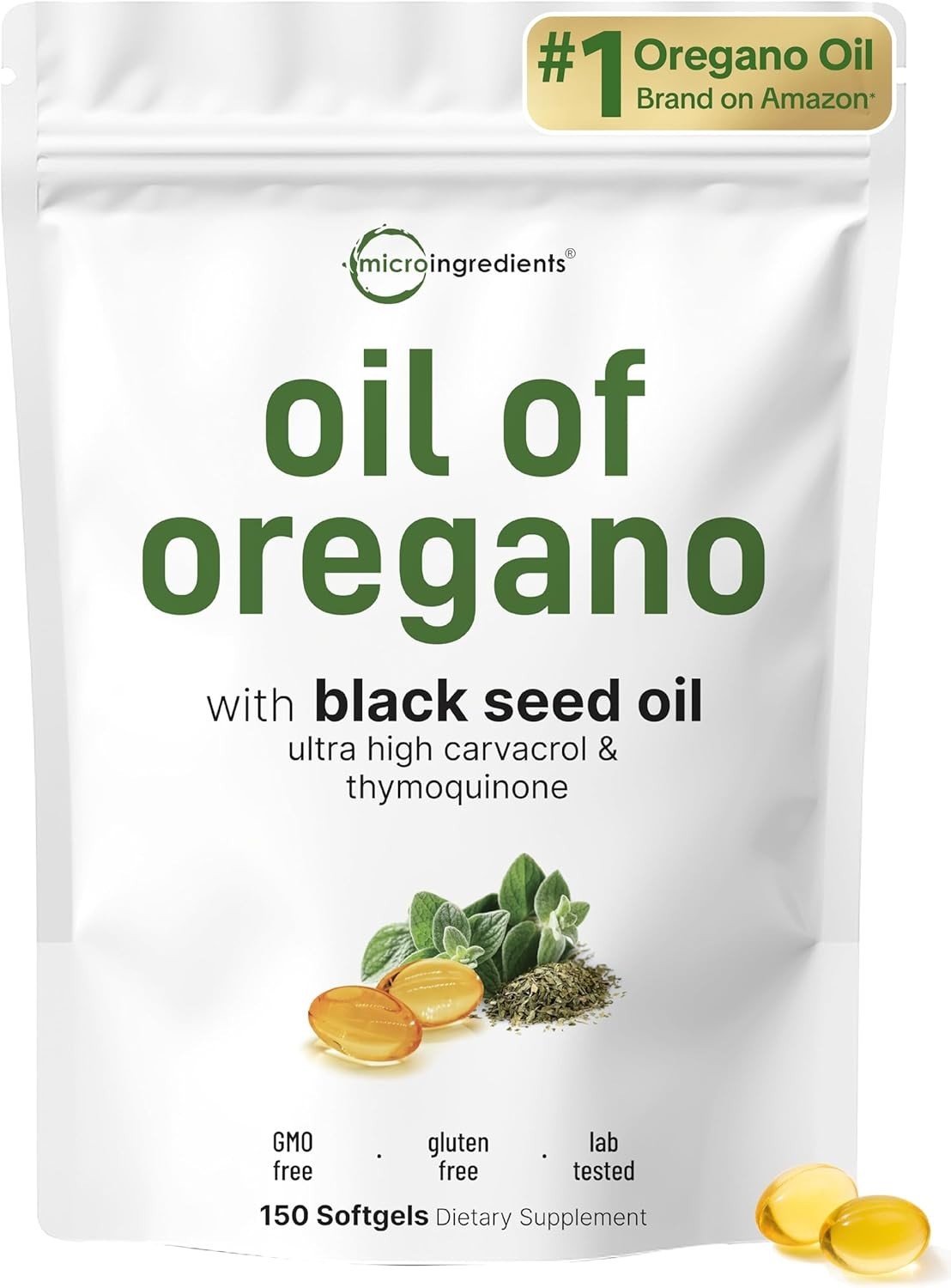 150 Count Oregano Softgels with Black Seed Oil – Gluten-Free & Pure