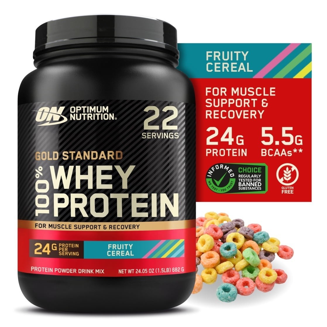 Optimum Nutrition Gold Standard 100% Whey Protein Powder, Fruity Cereal, 22 Serv