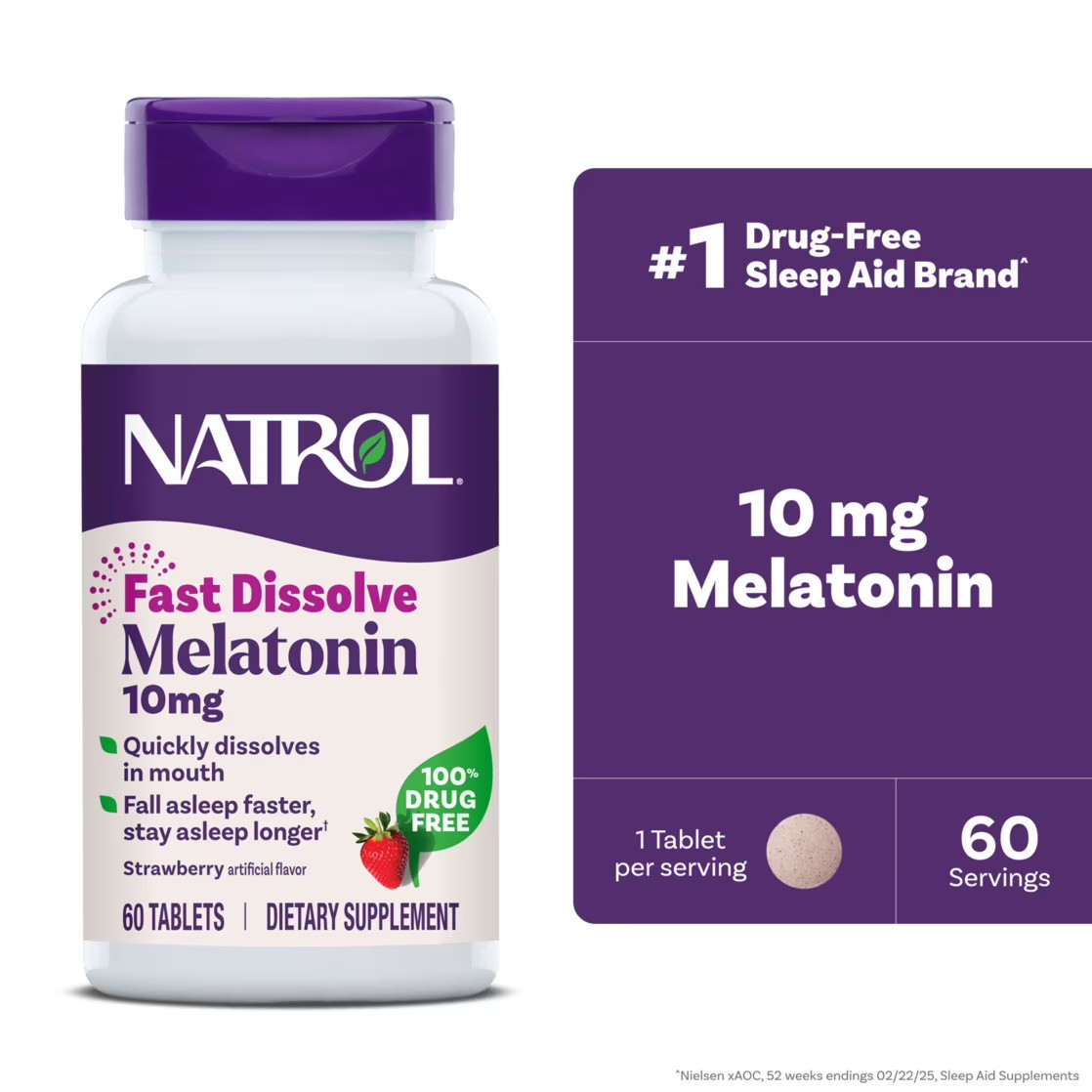 Natrol Melatonin Fast Dissolve Tablets, 10 mg, Strawberry, 60 tabs