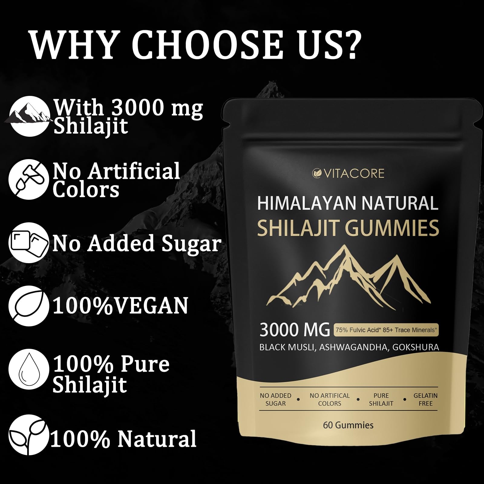 Vitacore Himalayan Shilajit Gummies for 60 Count (Pack of 1)