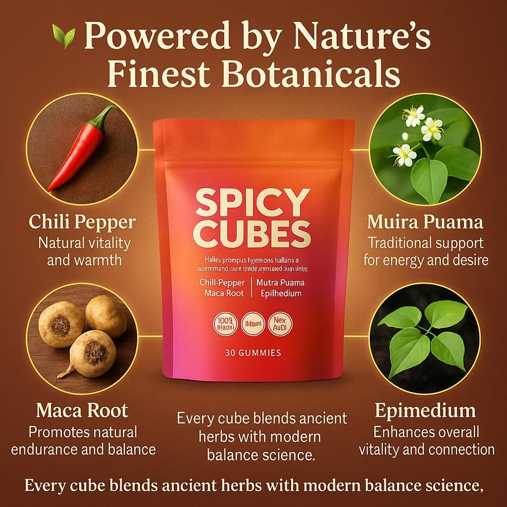 Hot Peach Chili Gummies containing Maca Root, Count Candy Cubes, 30 Vegan