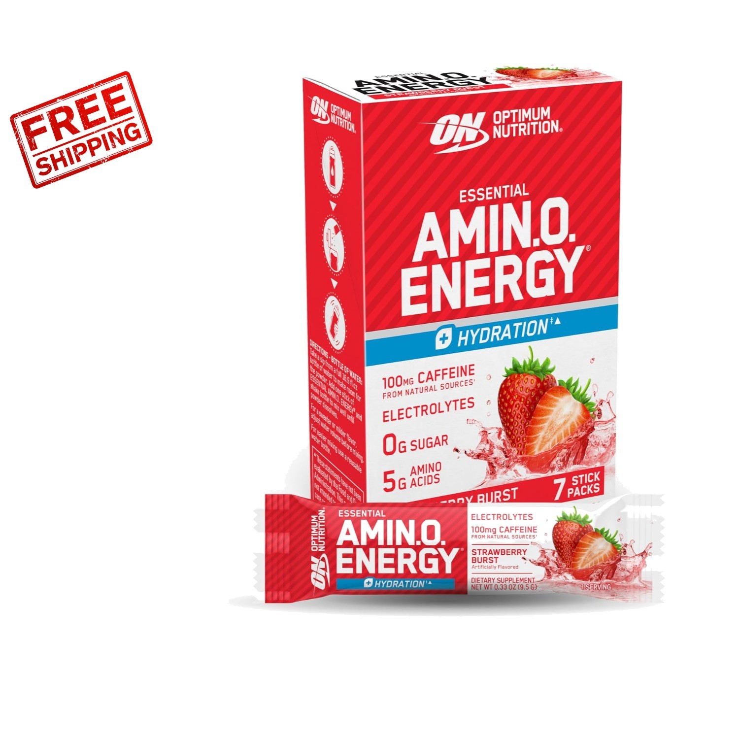 Essential Amino Energy + Electrolytes Powder – Strawberry Burst Sticks, 7 Pack