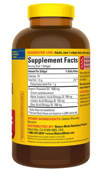 Nature Made Flaxseed Oil 1400mg 300 Softgels Omega 3 ALA Supplement Exp-05/2027