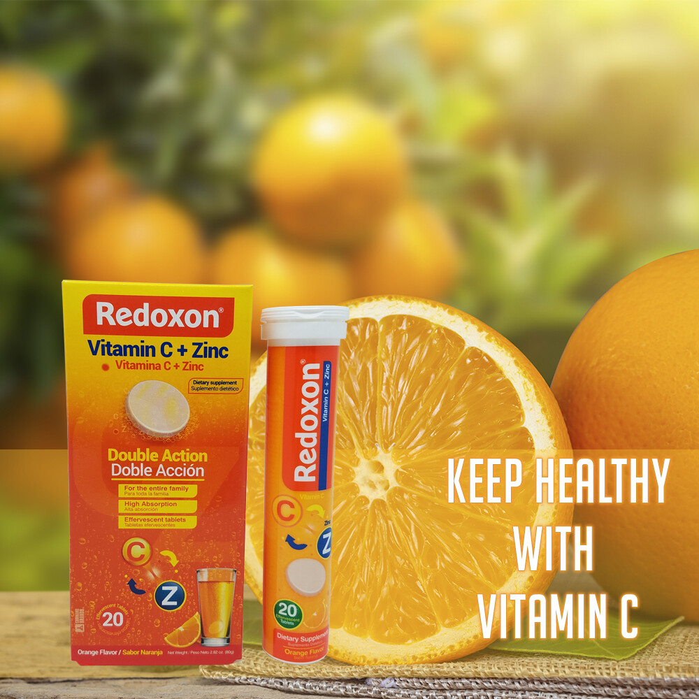 Redoxon Vitamin C with Zinc. Immune Support. Orange. 20 Tabs. 1000 mg. 2.82 oz