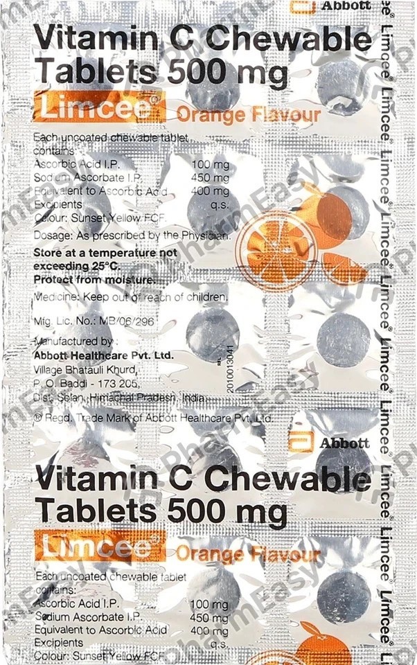 Limcee Vitamin C 500mg – 105 Orange Chewable Tabs for Immunity Support e921