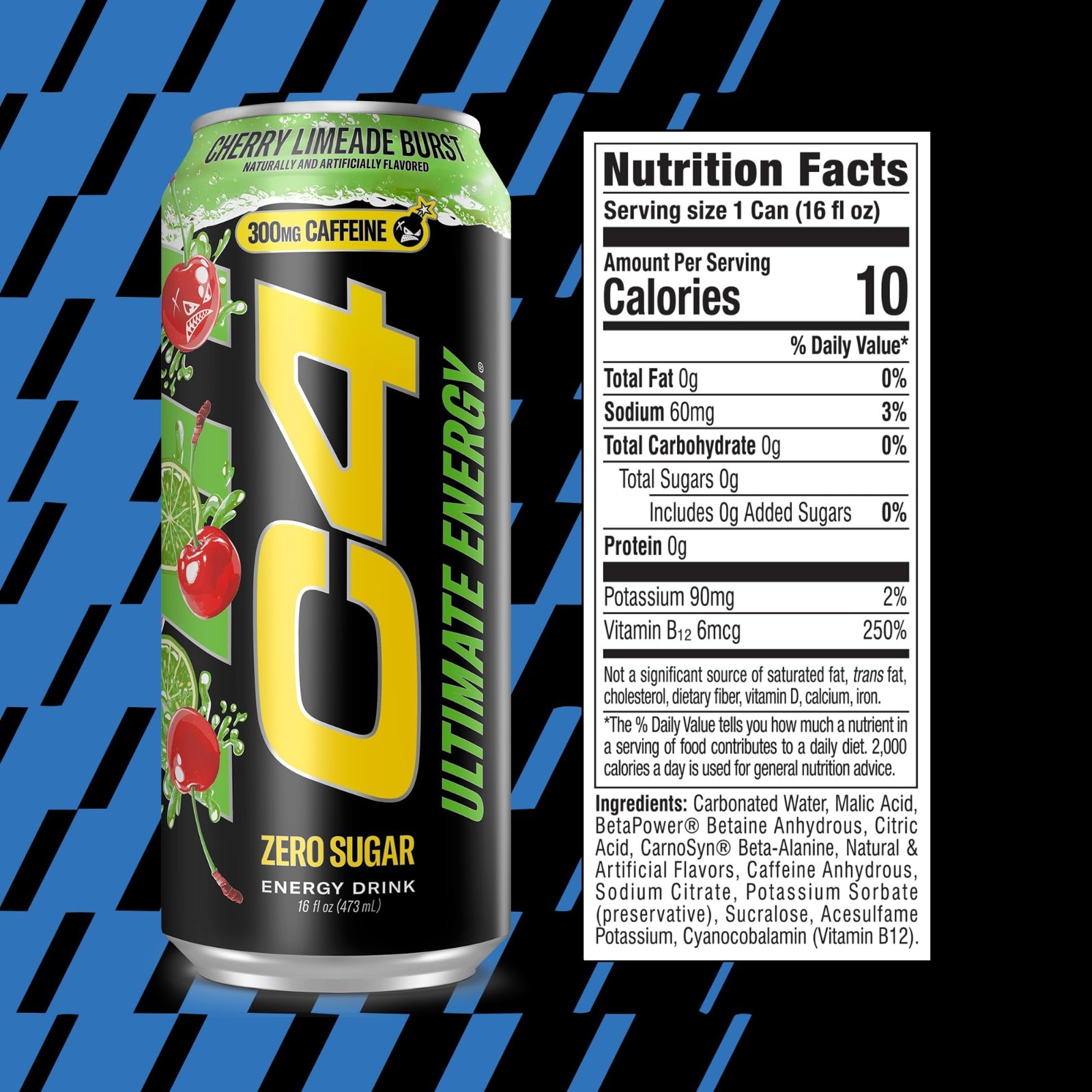 High-Performance Energy Drink, 300mg Caffeine, Zero Sugar, Pre-Workout Boost, Li