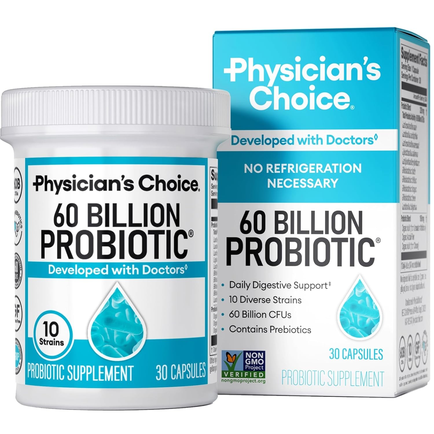 Probiotics 60 Billion CFU 10 Strains Organic Prebiotics Physicians Choice
