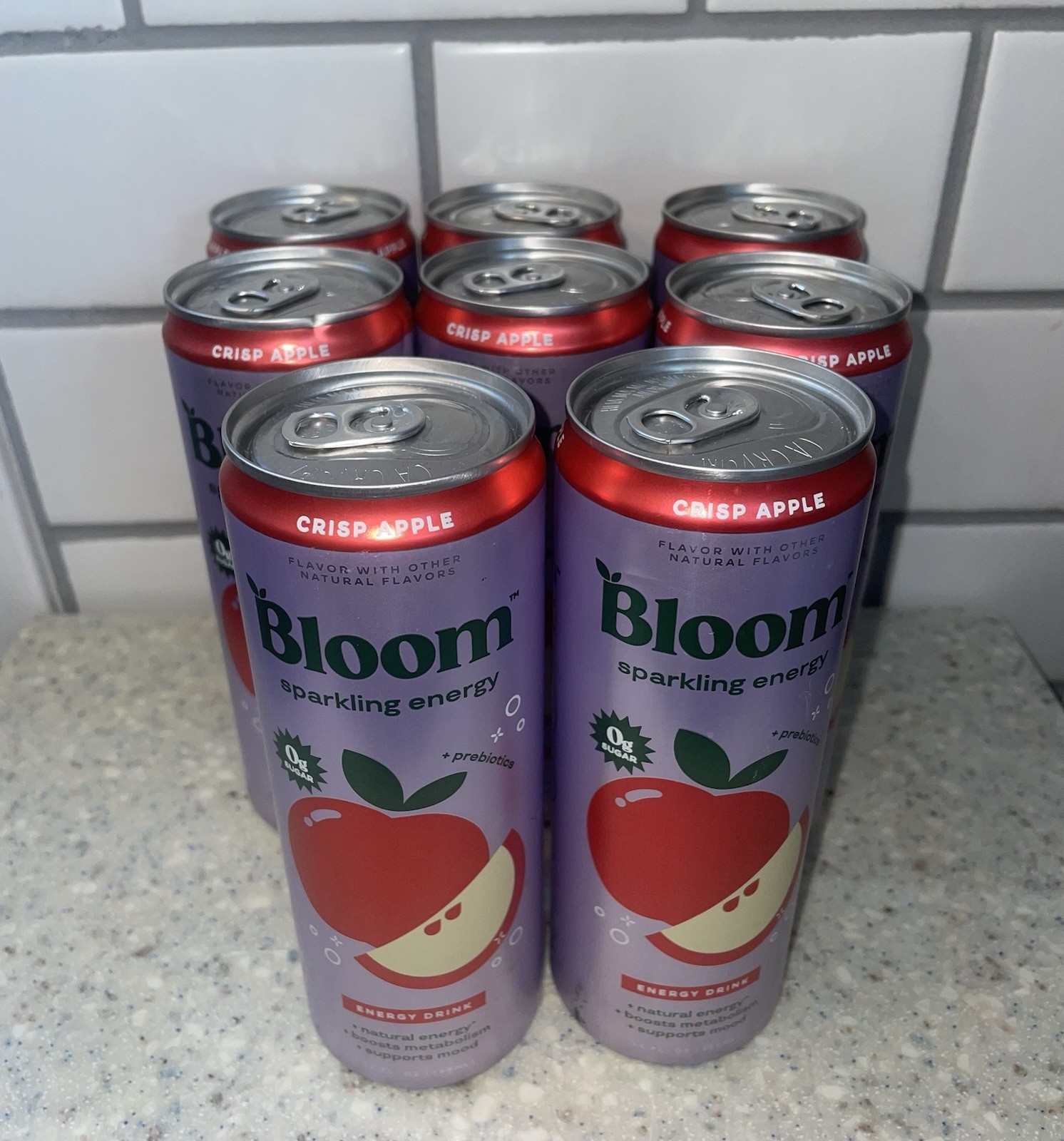 6 Bloom Nutrition Sparkling Energy Drinks In The Crisp Apple Flavor 12 fl Oz