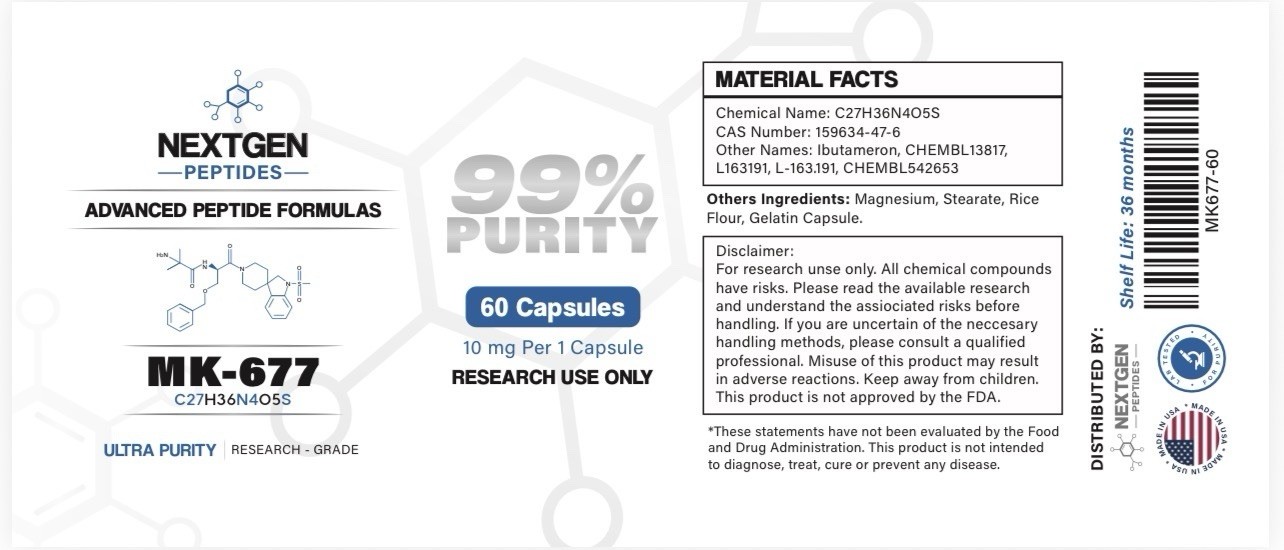 NextGen Peptides M K677 10 mg Capsules, 60 Count – 99% Purity