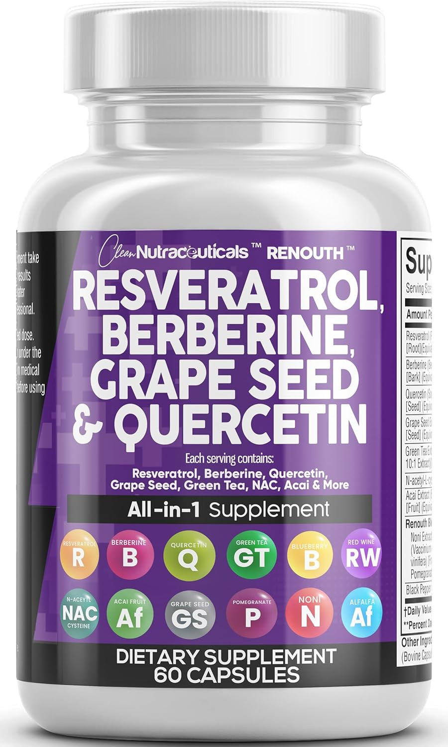 Clean Resveratrol Supplement | Berberine Grape Seed Extract Quercetin Green Tea