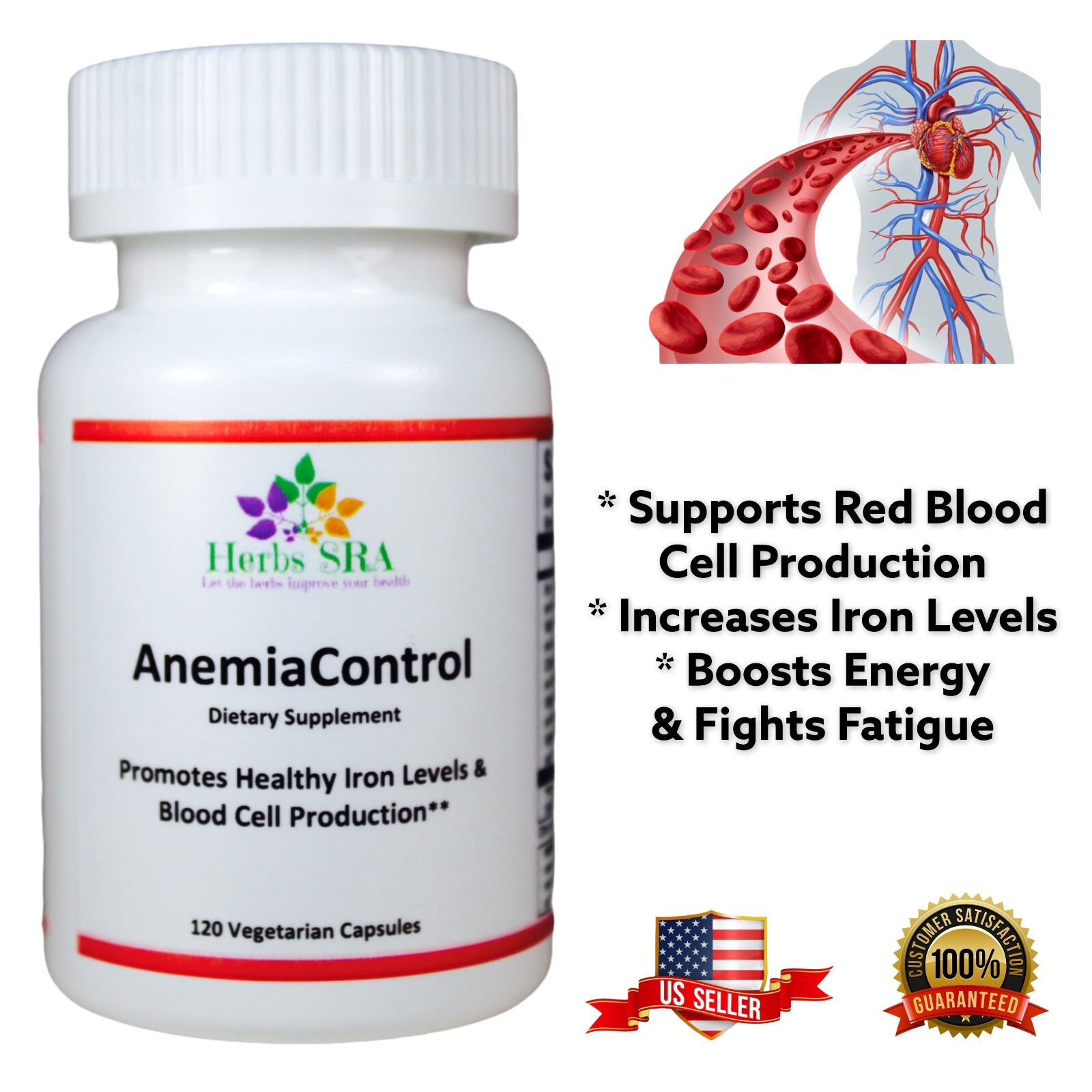 Anemia Control 120 Capsules IRON BOOSTER, Tiredness Relief, Boost Energy Natural