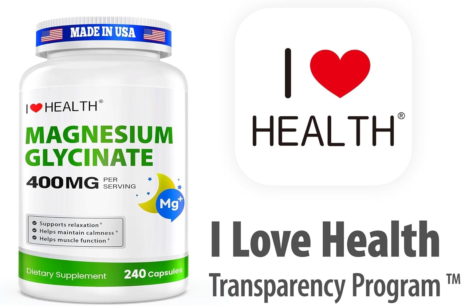 Magnesium Glycinate 400mg per Capsule – 240 Capsules – High Absorption Magnes…