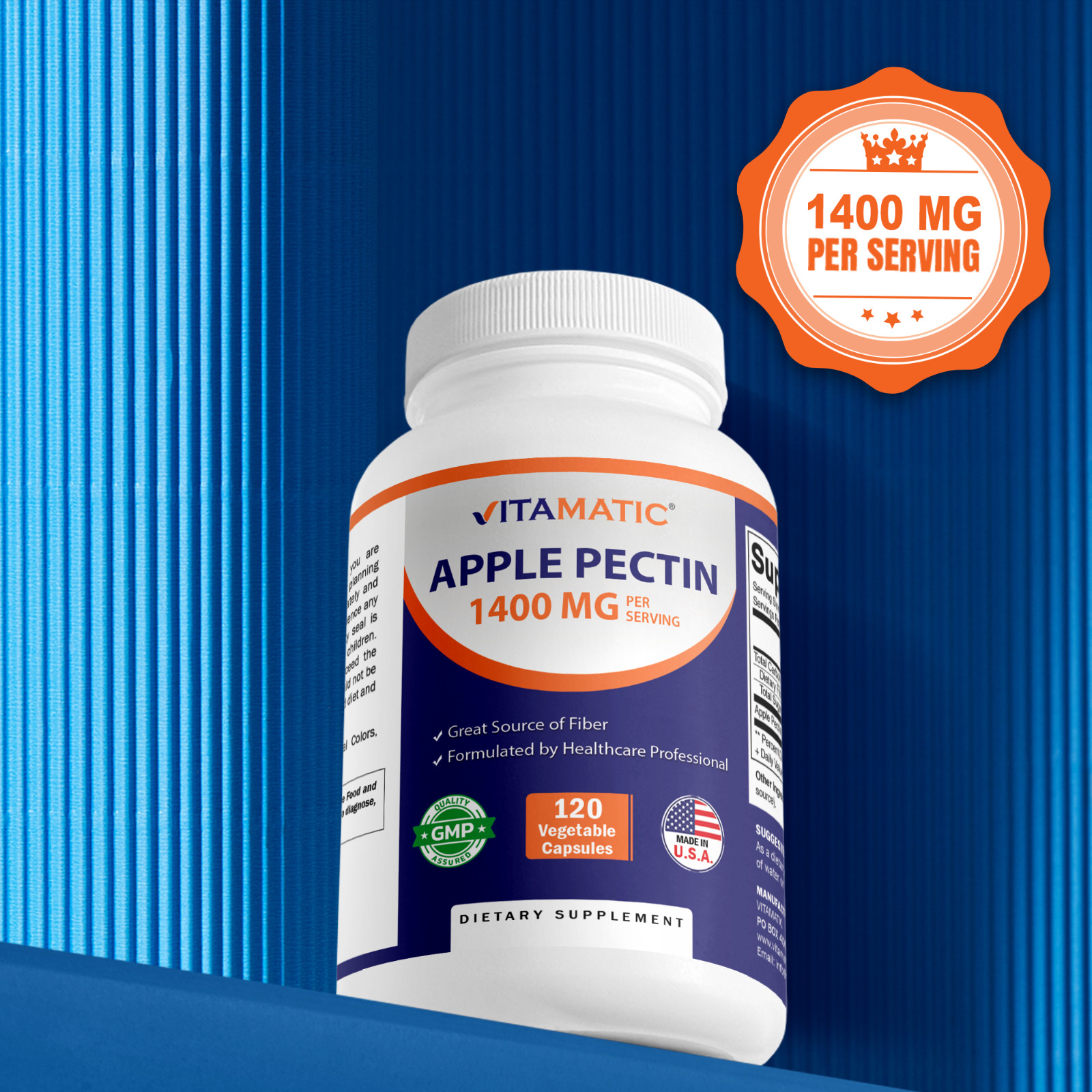 2 Pack Vitamatic Apple Pectin 700 mg 120 Vegetarian Capsules – Dietary Fiber