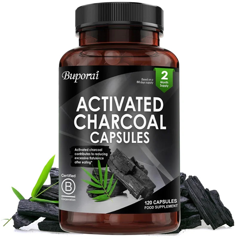 Activated Charcoal 120pcs, Detoxification, Relieve Bloating, Supports Gut Health