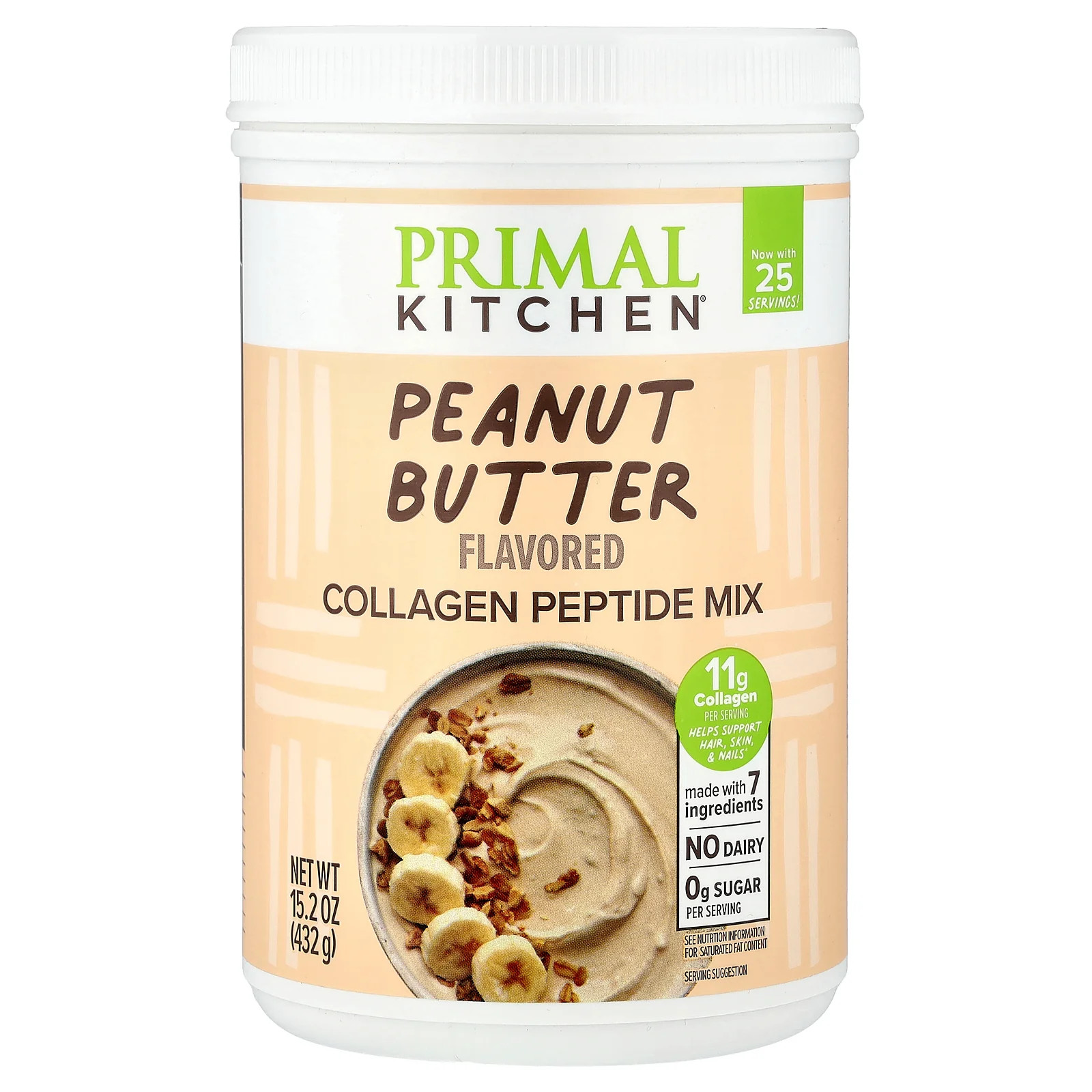 2 X Primal Kitchen, Collagen Peptide Mix, Peanut Butter, 15.2 oz (432 g)