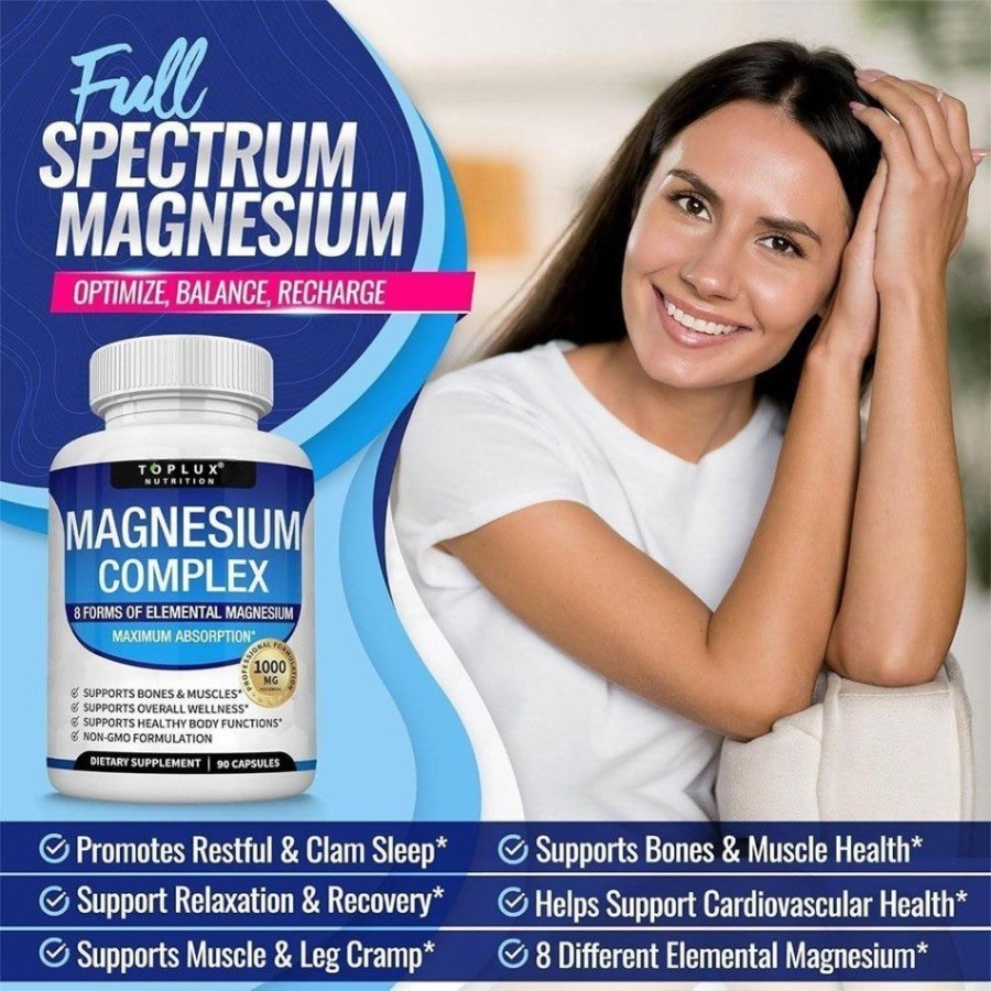 Toplux Magnesium Complex 1000mg 8 Elemental Magnesium Supplement – 1/2/3 Bottles