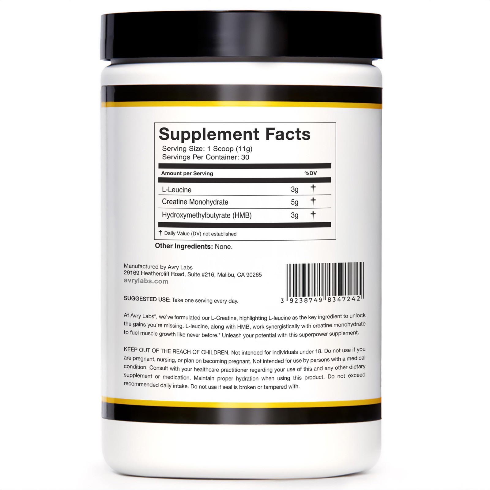 L-CREATINE Supplement: Creatine Monohydrate w/Leucine Amino Acid and HMB – Suppo