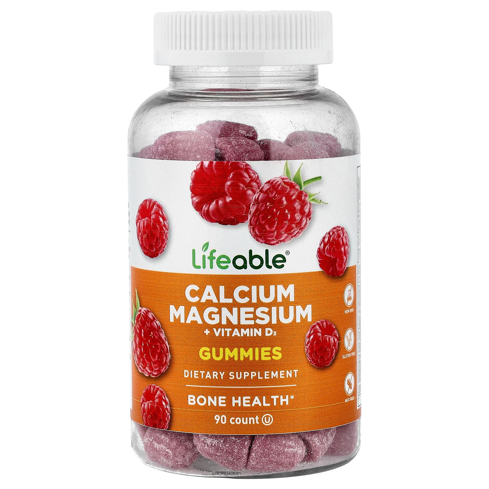 2 X Lifeable, Calcium Magnesium + Vitamin D3 Gummies, Raspberry, 90 Gummies