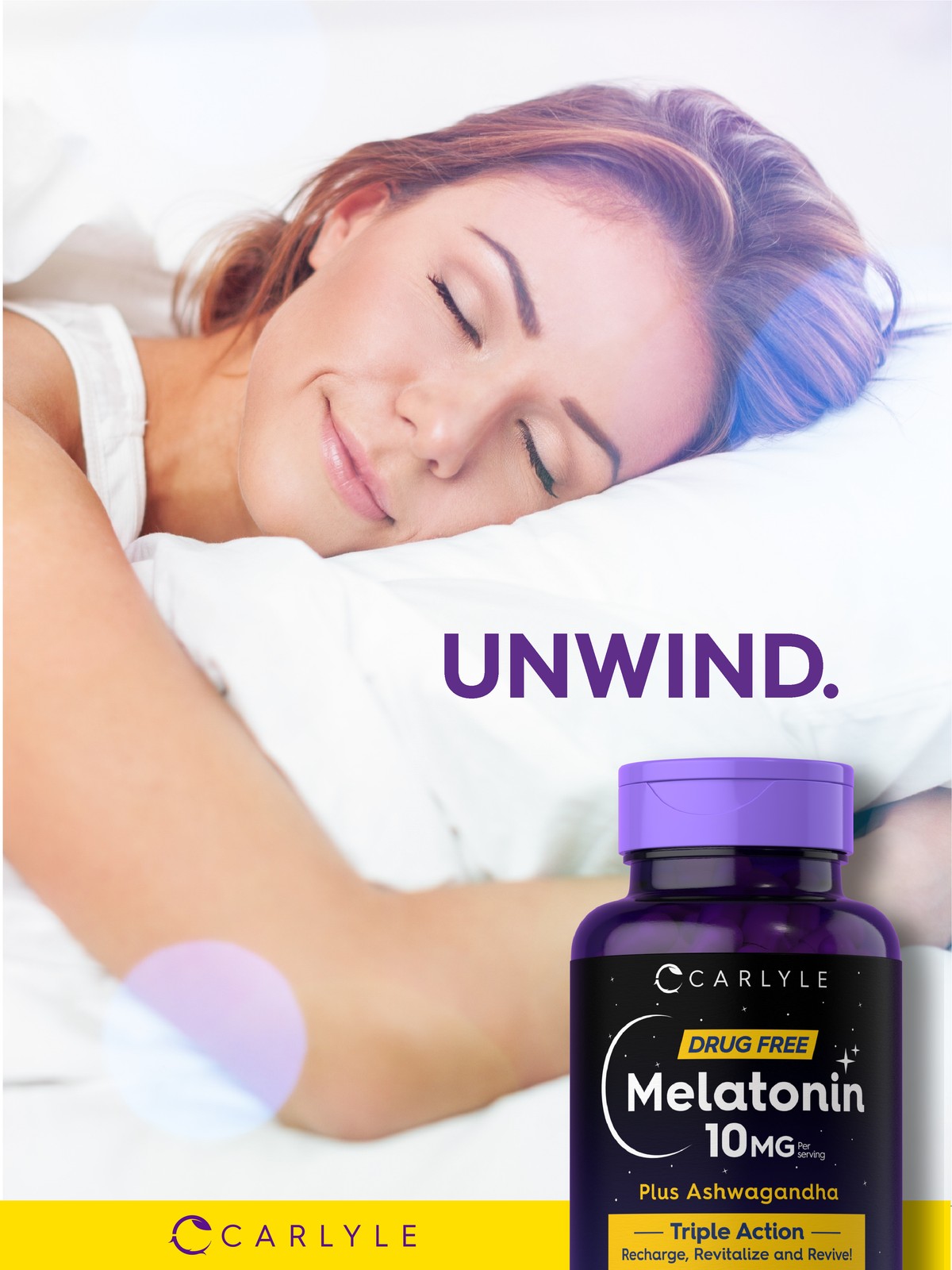Melatonin 10mg | 120 Capsules | with Ashwagandha | Triple Action | by Carlyle