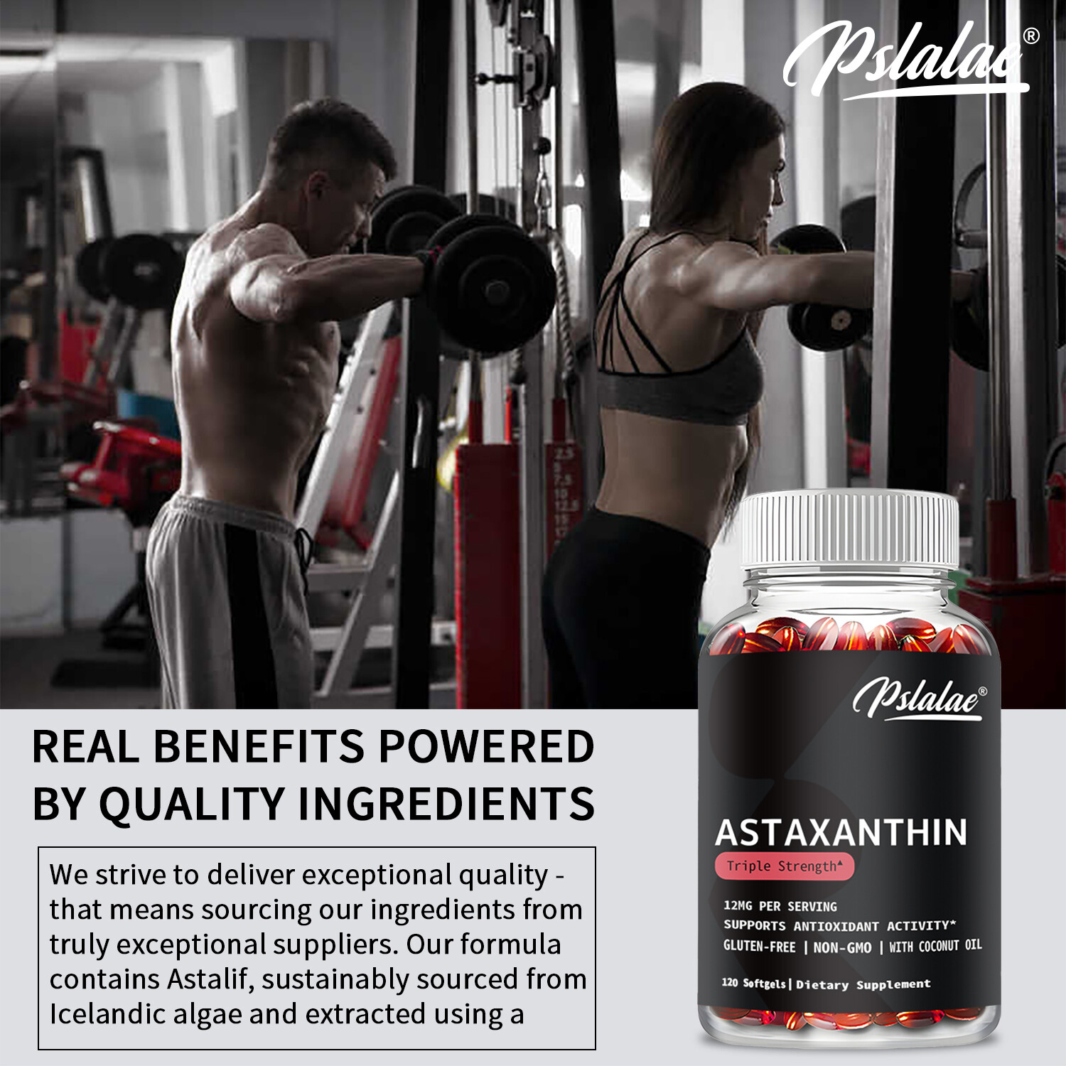 Astaxanthin 12mg – Anti-aging, Anti-wrinkle, Helps Cardiovascular Health,Non-GMO
