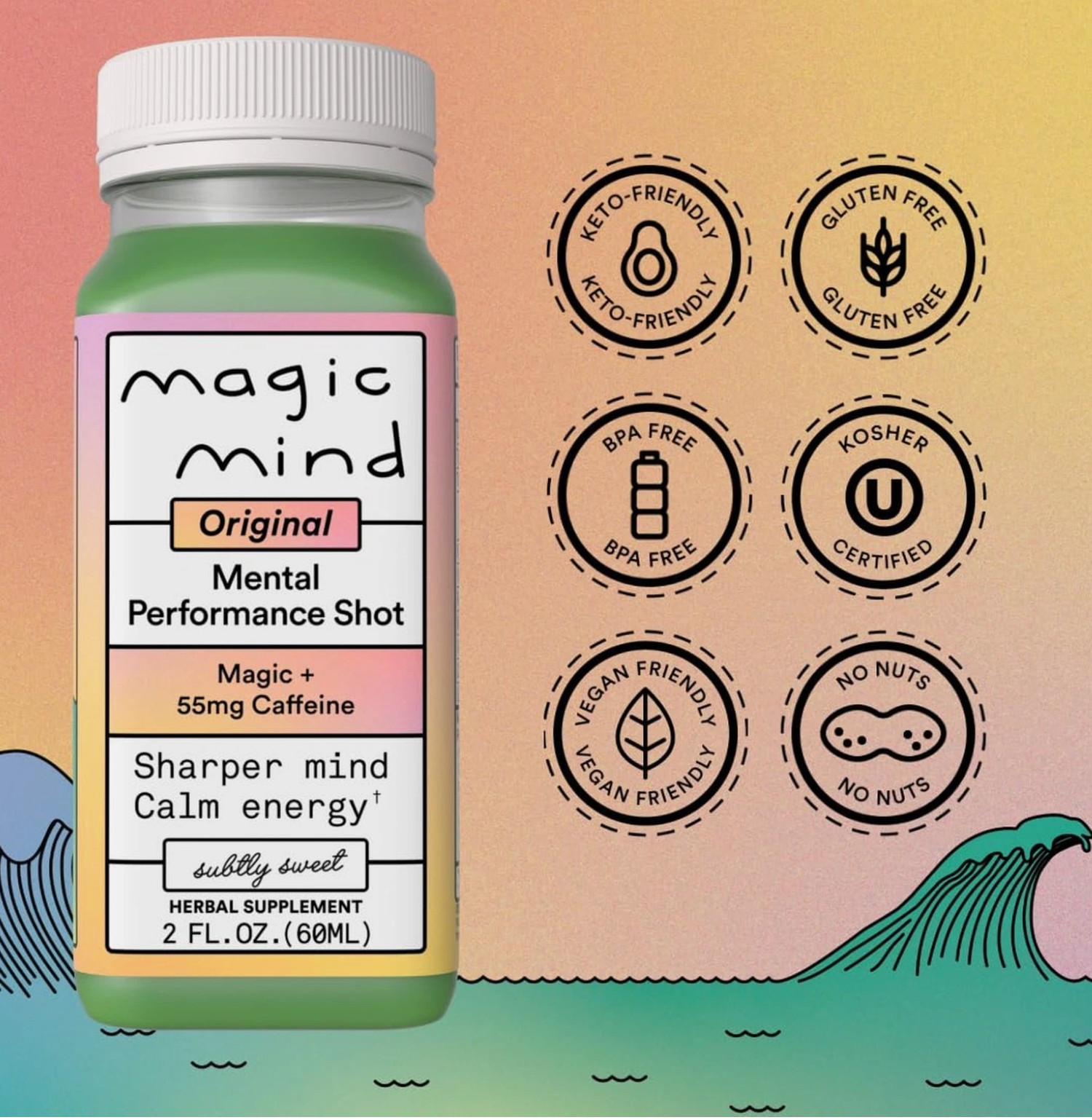 Magic Mind Energy Focus Shot Lion’s Mane Ashwagandha Nootropic 2oz 15Pk