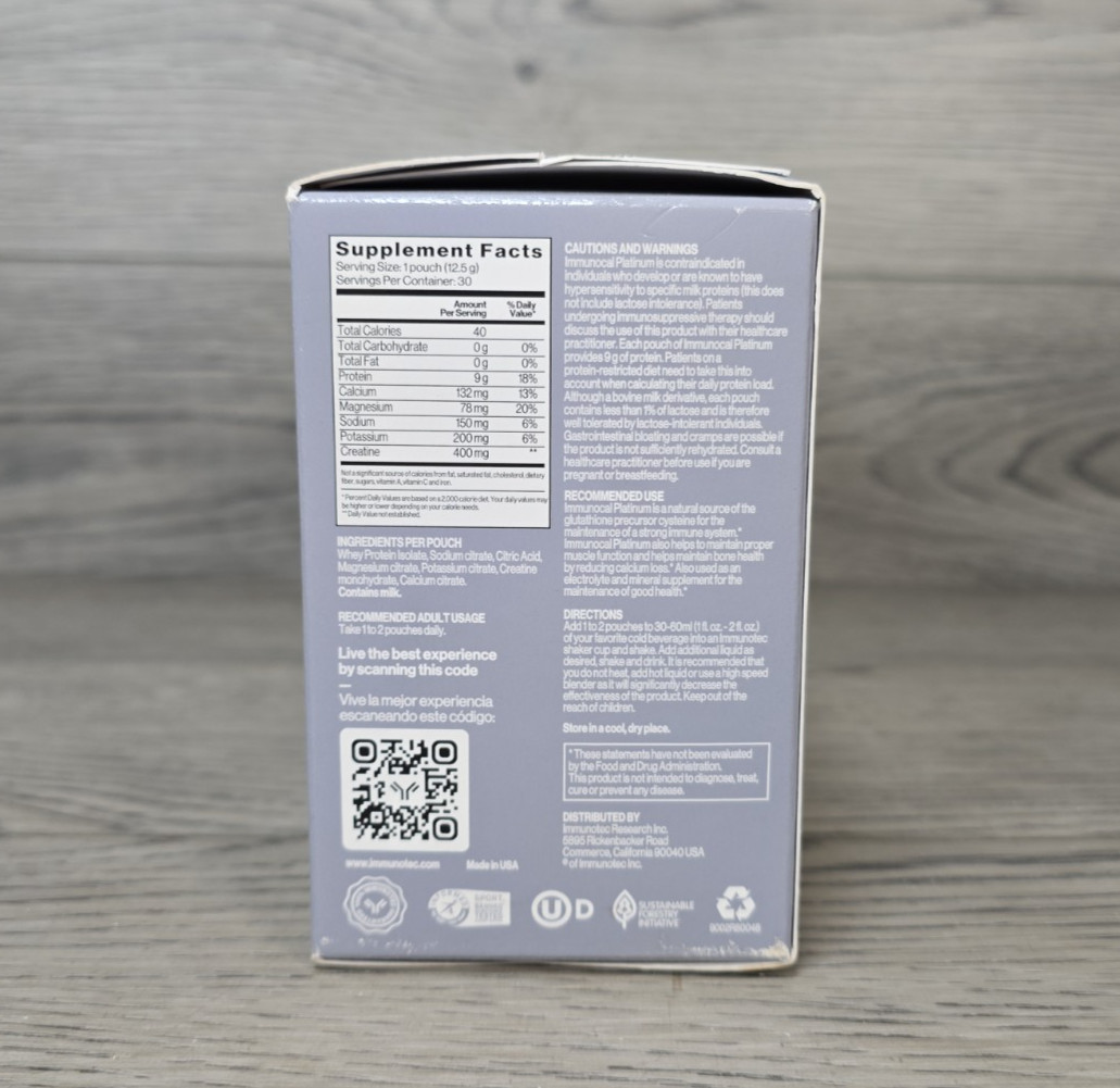 Immunocal Platinum Glutathione Precursor 30 Pouches by Immunotec Exp. 01/2028