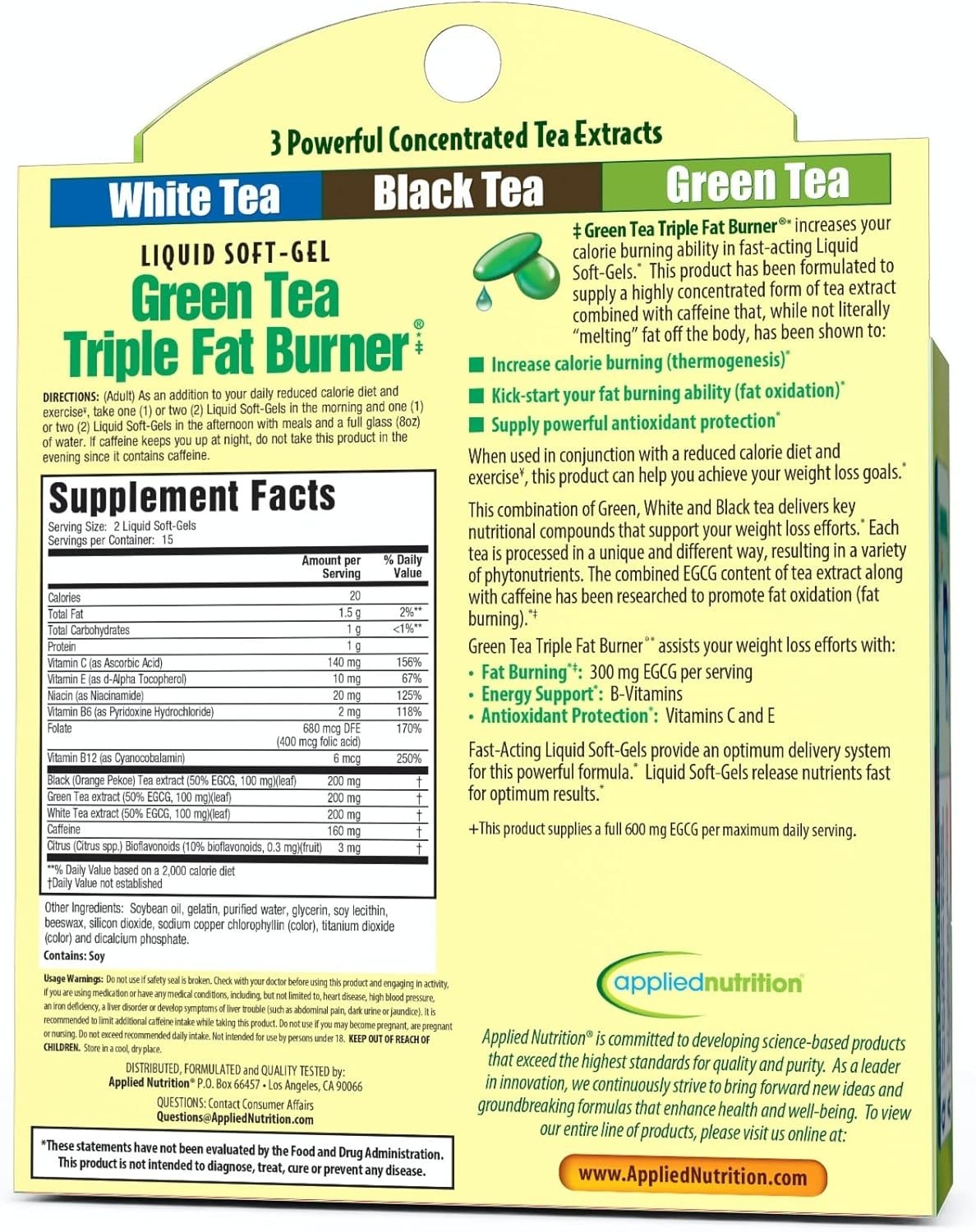 Applied Nutrition Green Tea Triple Fat Burner, 30 Liquid Soft-Gels
